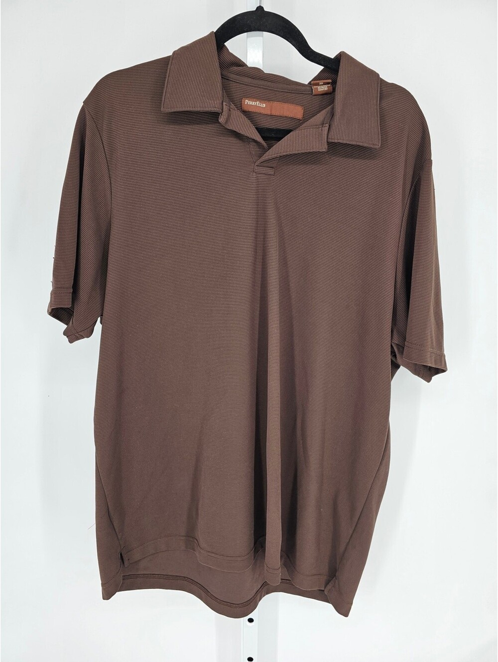 Perry Ellis Men's Brown Collared Short Sleeve Polyester Casual Polo Size XL